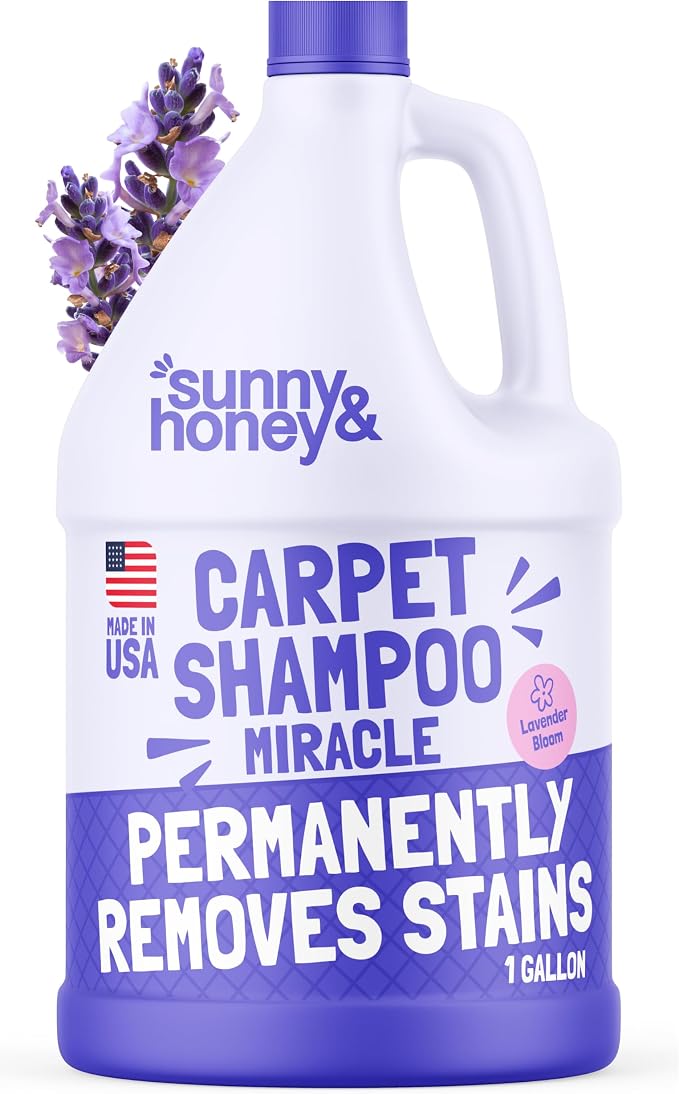 Sunny & Honey Carpet Cleaner Shampoo Solution for Machines, 1 Gal Lavender | USA Made - Stain and Odor Eliminator - Cleans Carpets and Upholstery - For Upright and Spot Cleaners - Concentrated Formula