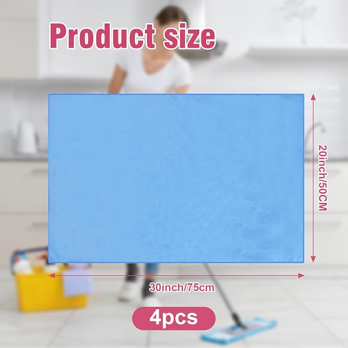 4 Pcs Extra Large Microfiber Cleaning Cloth 30 x 20 Inch Reusable Thick Cleaning Towel Washable Solid Color Microfiber Towel for Home Office Window Cars Glass (Blue)