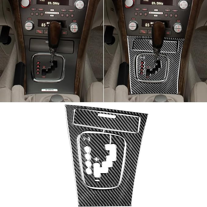 JKYUKU Real Carbon Fiber for Subaru Accessories Center Console Gear Shift | for Legacy/Outback 2005-2009, Black Center Console Gear Shift Panel Shifter Box Cover Sticker, Tool-Free Installation