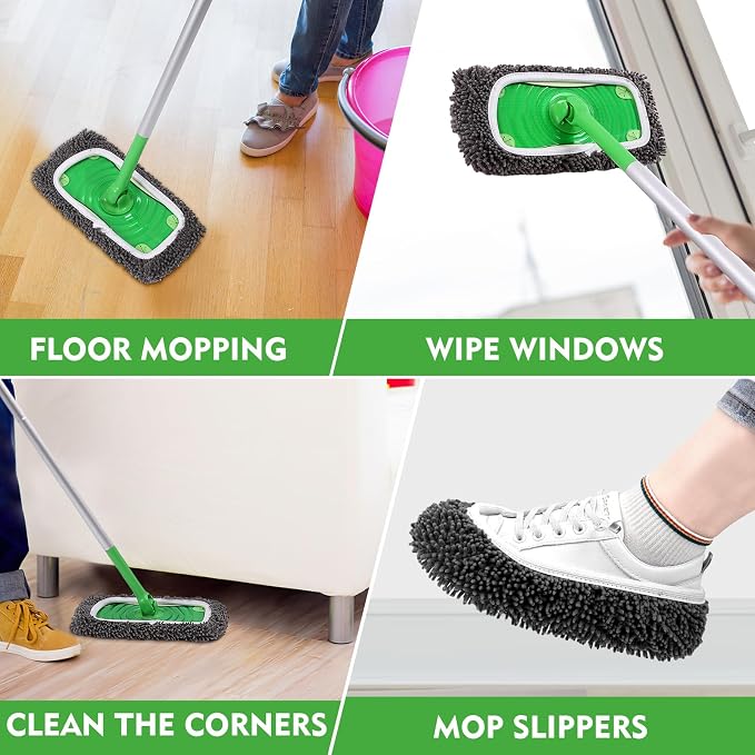 6 Pack Reusable Wet Refills Compatible with Swiffer Sweeper Mop | Washable Microfiber Chenille Mop Pads, Dry Sweeping Cloths & Wet Mopping Cloths for Household Cleaning (Mop is not Included)
