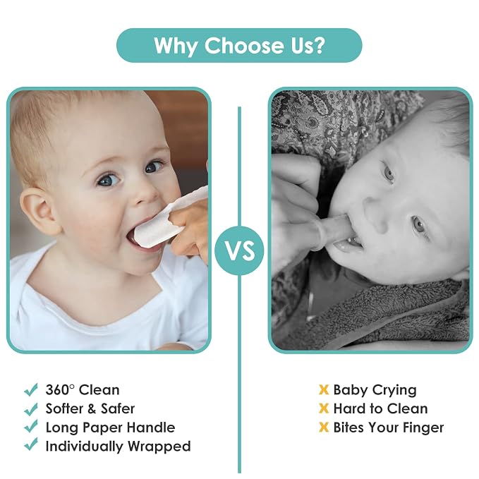 dearlomum 60PCS Baby Dry Wipes, Newborn & Toddler Tongue Cleaner | Disposable Infant Wipes, Clean Mouth, Gauze Gum Cleaner, Baby Oral Cleaning Toothbrush, Oral Care 0-36 Months