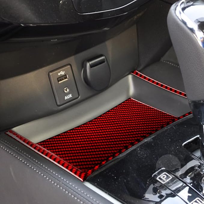 Red Real Carbon Fiber Trim for Nissan Rogue Accessories | for 2014-2020 / Rogue Sport 2017-2022 Storage Box Cover Sticker Interior Thick Overlay Decal