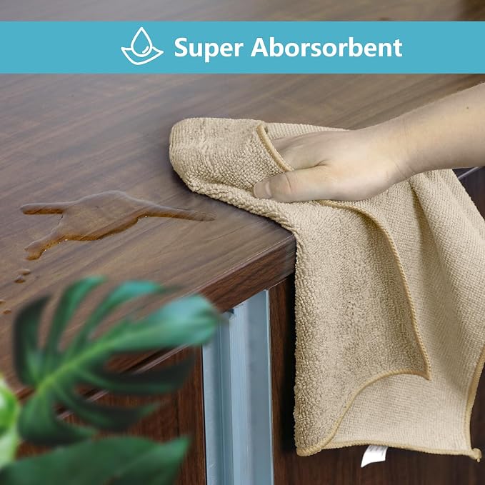 HOMEXCEL 50PK Microfiber Cleaning Cloth, Cleaning Rag for Home, 11.5x11.5in | Reusable, Lint Free, Scratch-Free and Highly Absorbent Towels for Kitchen, Window and Glass, Cars, Brown