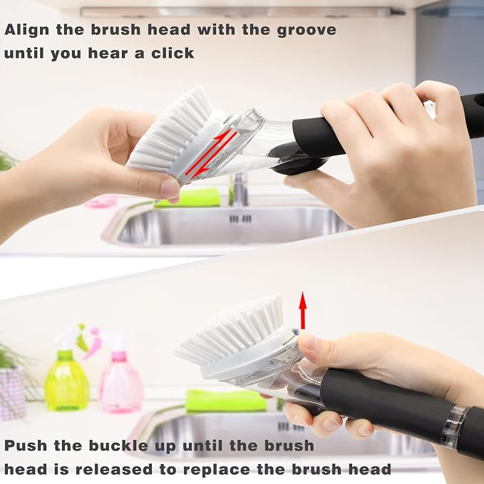 Brush Refills for OXO Dish Brush - 4 Pack Dish Brush Cleaning Soap Dispensing Head Replacement for Scrubber (White)