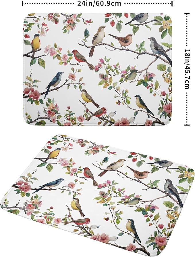Spring Dish Drying Mat for Kitchen Counter Cute Birds Summer Holiday Microfiber Absorbent Dish Draining Reusable Washable Foldable Extra Large 18"x24"