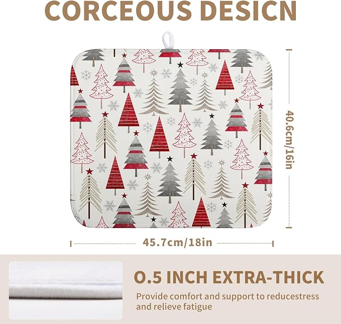 Christmas Dish Drying Mats for Kitchen Counter Xmas Tree Drying Mat Winter Holiday Dishes Drying Pad Microfiber Absorbent Dish Draining Mat Washable Dish Drainer Rack Mat 16x18 Inch