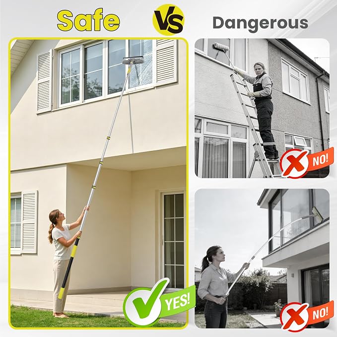 Window Squeegee with Extension Pole, 20FT Reach Squeegee for Window Cleaning, 2-in-1 Windows Washer, 180°Rotated Windows Cleaner Squeegees, Washable Window Squeegees for Home, Mirror, Car