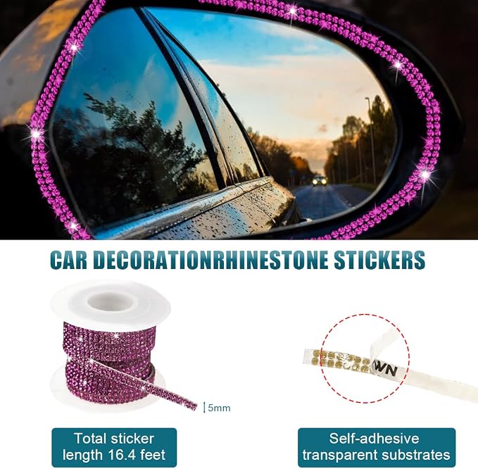 Ohleats Bling Car Trim Self Adhesive, 16.4 Ft Auto Interior Exterior Crystal Rhinestone Decoration Strip Decal, Glitter Trim Strips Line Molding for Dashboard, Car Accessories (Purple)