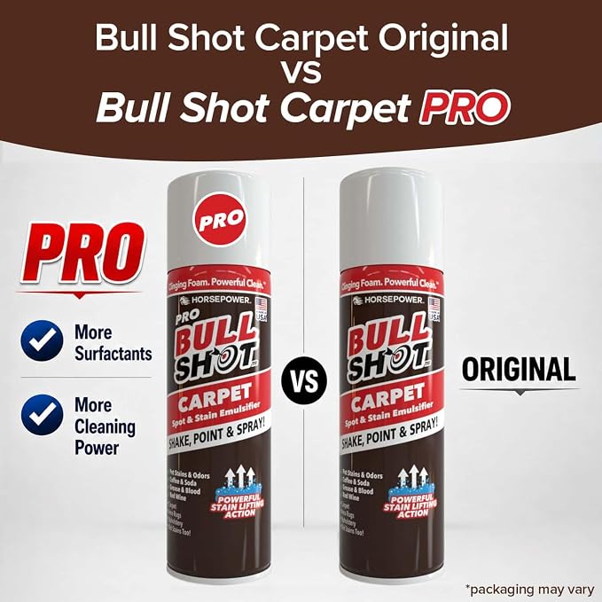 Bull Shot Pro Carpet, Professional Strength Carpet Spot & Stain Remover | Stain-lifting foam action, removes coffee, soda, wine, grease, new & old stains, just point & spray