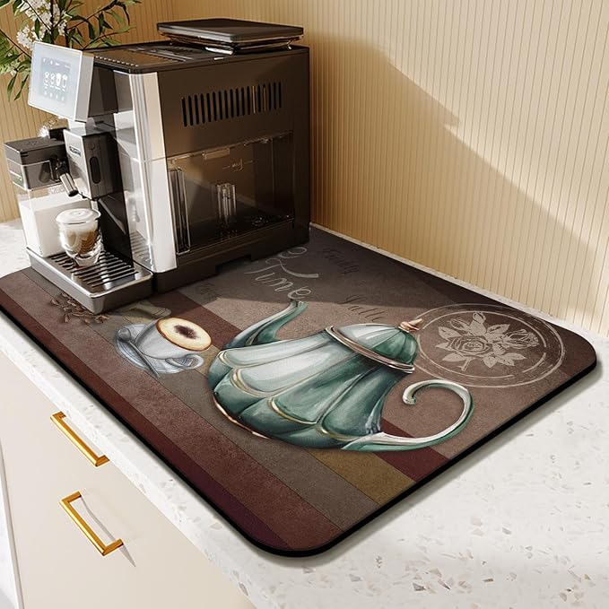 Coffee Mat 23inx15in,Coffee Bar Mat for Countertops,Absorbent Hide Stain Anti-Slip Coffee Bar Accessories Fit Under Coffee Machine Mat,dish drying mats for kitchen
