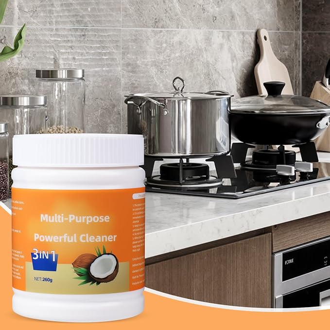 Multi-Purpose Coconut Oil Cleaning & Polishing Paste for Kitchen, Heavy Kitchen Duty Degreaser, All-Purpose Cleaner Removes Stains on Microwave, Oven & Stove Top (260g)