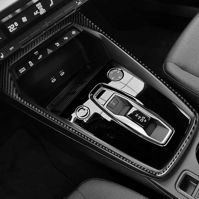 Fit for Audi A3 8Y S3 2021-2025 Real Carbon Fiber Gear Shift Stickers | Trim Gear Shift Surround Center Console Decorations | Accessories | Self-adhesive | Thick Overlay