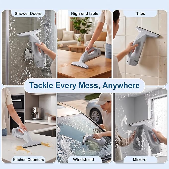 GARYOG Window Vacuum Squeegee Cordless,Electric Window Cleaner Kit with 31-40" Extendable Pole,2000Pa, 2200mAh,150ml Tank,2 Squeegee Blades for Shower Glass,Mirrors,Car,Tiles.
