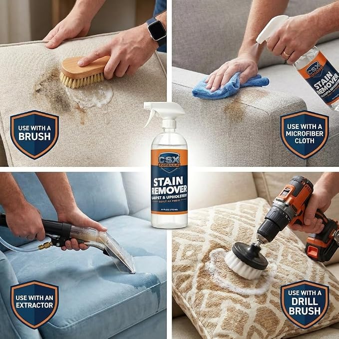 CSX Formula® Carpet Stain Remover 24oz – Most Powerful Carpet & Upholstery Cleaner, Professional Strength, Deep Clean Formula – Removes grease, wine, coffee, ink, food, and more – Made in USA