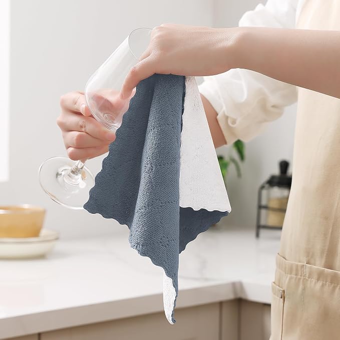 Homaxy 12 Pack Kitchen Cloths Dish Towels (10" x 10", Dark Grey & White), Super Soft and Absorbent Dish Cloths, Coral Velvet Microfiber Cleaning Cloth, Nonstick Oil Fast Dry Dishcloths