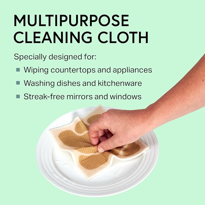 Swedish Wholesale Dishcloths Reusable 8" x 7" Sponge Cloths, Bulk 10 Pack of High Absorbent Cellulose Dish & Kitchen Cleaning Hand Towels, Wring to Dry & Machine Wash, Odor Resistant, Retro Flower
