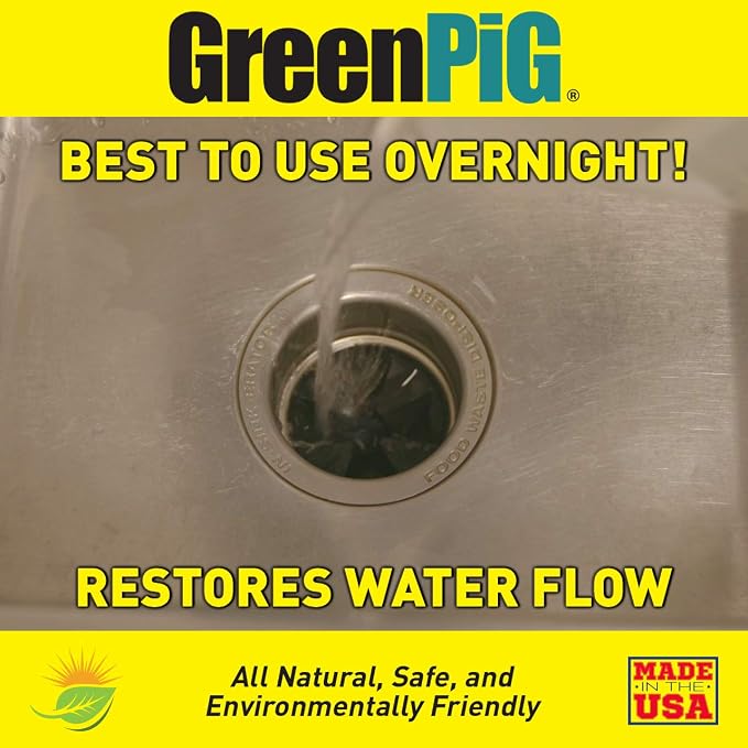 GREEN PIG Garbage Disposal Drain Deodorizer and Odor Eliminator, Destroys Odors, and Breaks Down the Causes for a Fresh, Clean Kitchen Environment