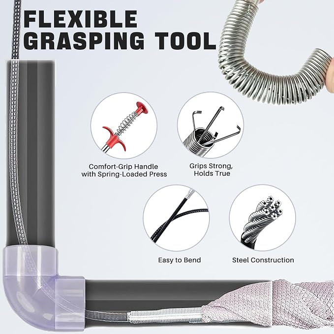 Flexible Grabber Claw, 4 Claws Drain Snake with Tweezers, Drain Clog Remover Bendable Hose Grabber Reacher Tool for Toilet Sewer Shower Kitchen Bathroom Tub Clogged (22 inch)