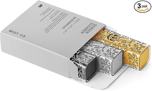 am Mist Screen Cleaner Spray, Microfiber Cloth – Alcohol-Free, Keith Haring | Mist screen cleaner with integrated microfiber cloth for phones, tablets, laptops, TVs and car displays.