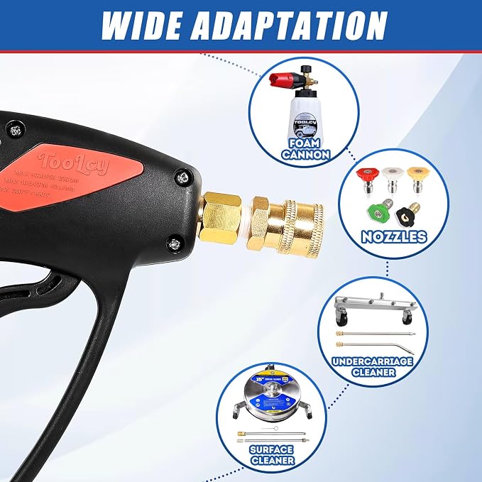 TOOLCY Pressure Washer Gun, Adjustable Power Washer Swivel Gun and Extension Wand, 4000 PSI, 7 GPM, M22-14mm to 3/8" Quick Connection, 5 Nozzle Tips, Fit Most Power Washer