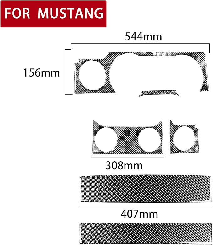 Real Carbon Fiber Trim for Ford Mustang GT Shelby Accessories | for 2005 2006 2007 2008 2009，Instrument Central Console Dashboard Panel Kit，Thick Overlay Sticker Decal，7PCs