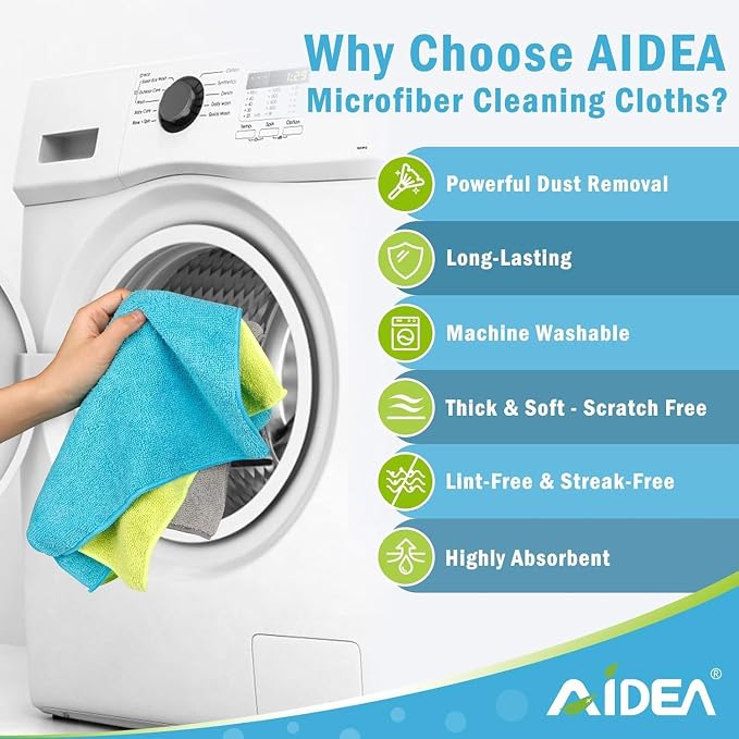 AIDEA Microfiber Cleaning Cloth-600PK, Soft Microfiber Towels for Cars, Absorbent Cleaning Rags, Lint-Free Streak-Free Wash Cloths for House, Kitchen, Window(12in.x12in)
