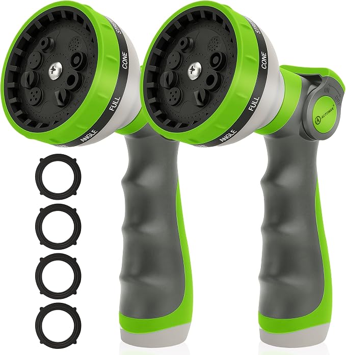 AUTOMAN Garden Hose Nozzle Sprayer - 10 Spray Patterns, 2 Pack Thumb Control Water Hose Nozzle Outdoor, Heavy Duty Spray Nozzles for Watering Garden, Cleaning Window, Washing Car, Showering Pets
