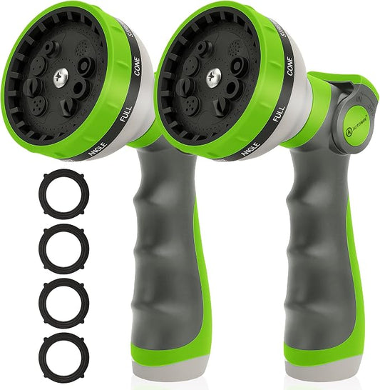 AUTOMAN Garden Hose Nozzle Sprayer - 10 Spray Patterns, 2 Pack Thumb Control Water Hose Nozzle Outdoor, Heavy Duty Spray Nozzles for Watering Garden, Cleaning Window, Washing Car, Showering Pets