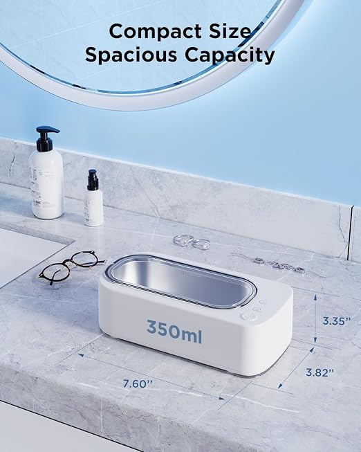 Ultrasonic Jewelry Cleaner Machine: 48KHz Ultra Sonic Cleaner for Jewelry,Eyeglass,Rings,Watch Band,Dentures,with Dual Cleaning Modes,350ML 304 Stainless Steel Tank,Gift for Wife,Mom,Daughter
