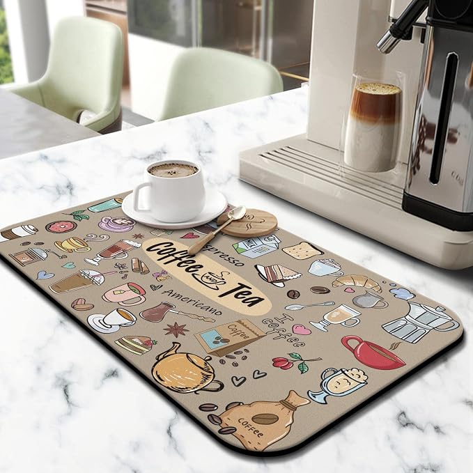 Super Absorbent Anti-Slip Silicone Dish Drying Mats for Kitchen Counter - Draining Pad Decor Gift - Fit Coffee Maker, Espresso Machine - 19inx12in