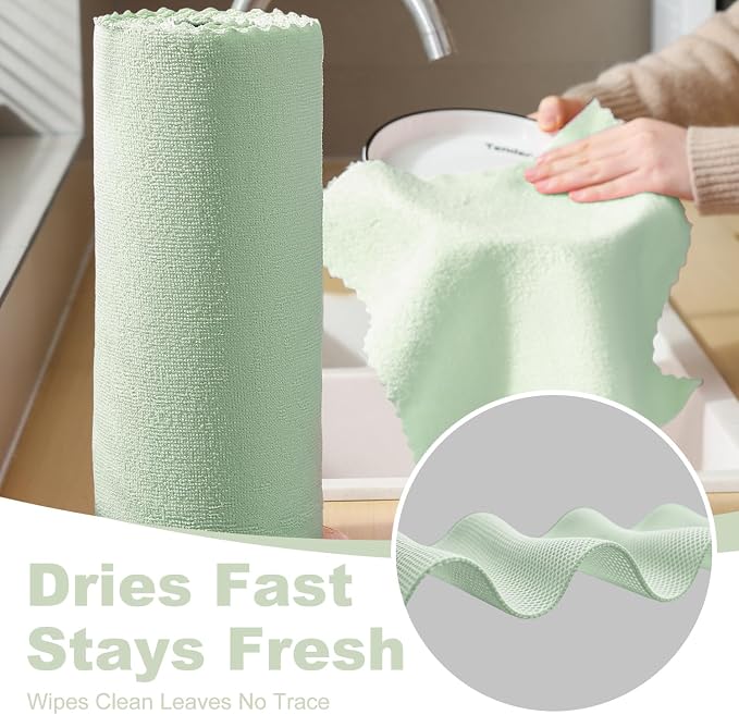 Jessy Home 2 Roll Reusable Paper Towels,100 Sheets Tear Away Microfiber Cleaning Cloth, Lint Free Clean Rags for Kitchen, Dishcloth,Household Cleaning Supplies