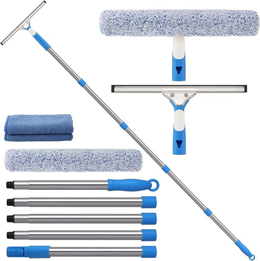 Mitclear 77'' Long Squeegee Window Cleaner Tool for Indoor Outdoor Windows | Professional Window Cleaning Kit with Extension Poles for High Windows Car Windshield Shower Glass Door Solar Panel