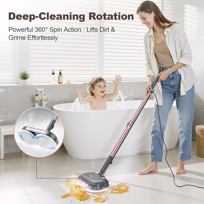 Scrub & Steam Mop with Rotating Mop Pads, Scrubbing and Sanitizing Floor Cleaner, XL Water Tank, 23FT Cord, LED Headlights, Reusable Pads & Self-Standing for Hard Floor/Laminate/Marble
