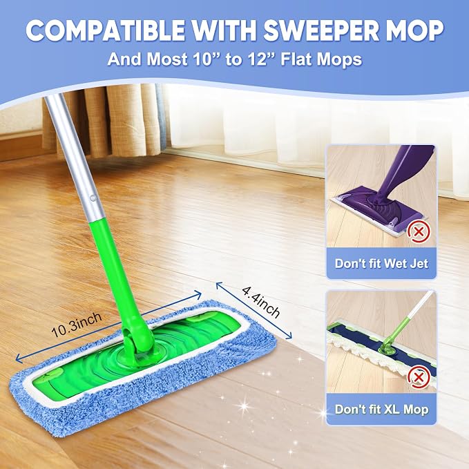 6-Pack Reusable Mop Pads Compatible with Sweeper Mop - 100% Coral Fleece Washable Refills - Microfiber Dry & Wet Sweeping Cloths for Multi-Surface/Hardwood Floor Cleaning- Blue