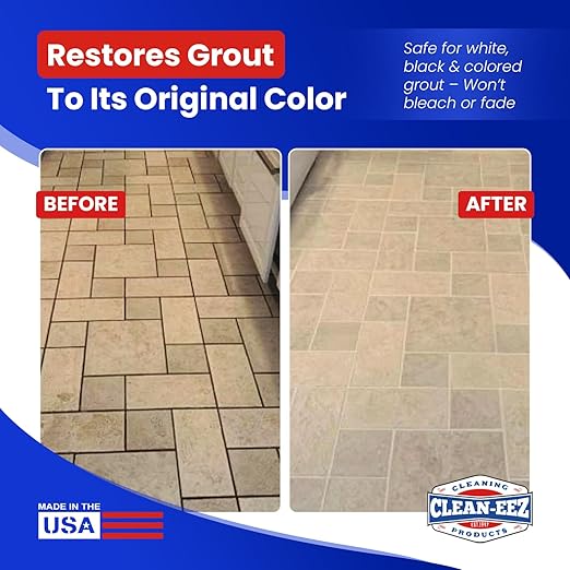 Clean-eez Grout-eez Tile Cleaner with Stand-Up Brush Head – Heavy-Duty Stain Remover for Ceramic and Porcelain Floors – Safe for Colored Grout – Not for Natural Stone – Pole Not Included - 32 oz