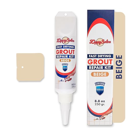 ZippySolve Tile Grout, Repair Kit, Restore & Renew Tile Joints Line, Fast Drying Tile Grout Paint Squeeze Tube for Bathroom Shower Kitchen Floor, Waterproof (8.8 oz, Beige)