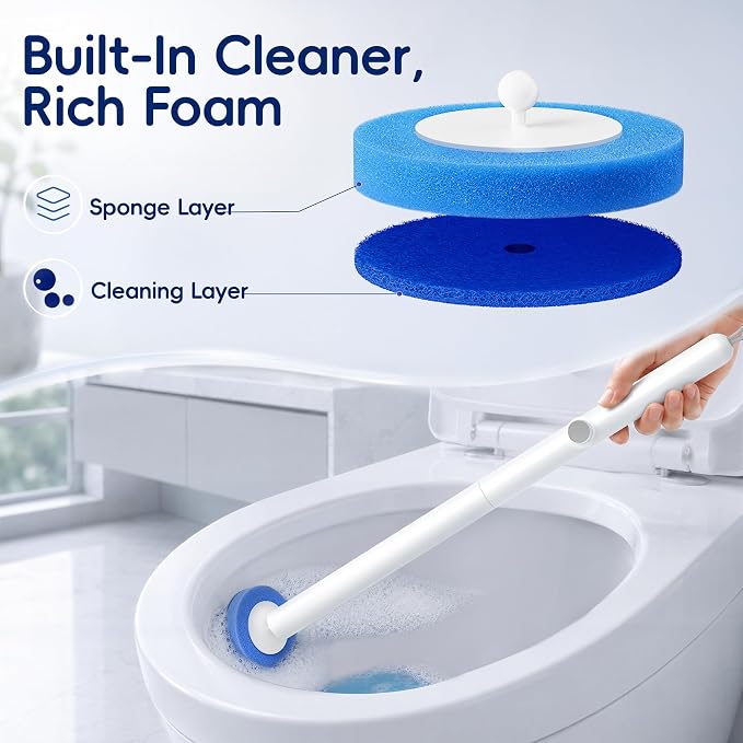 Toilet Bowl Cleaning Wand, Disposable Toilet Brush Kit with Replacement Heads and Press Button Handle (Toilet Brush + 14 Refills)