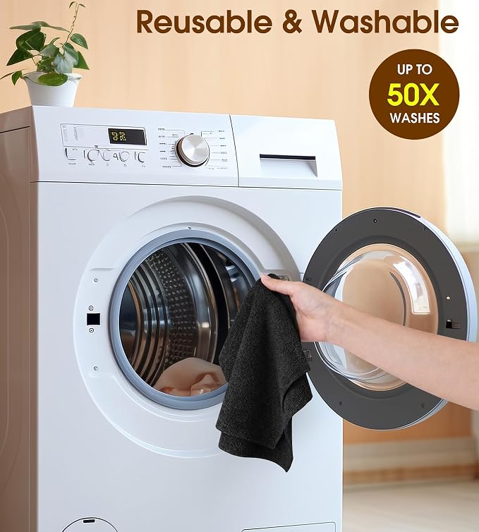KitchLife Microfiber Cleaning Cloth Roll, 100 Pack - Tear-Away Microfiber Paper Towels, Lint-Free, Reusable, Washable for Kitchen, Car, Dishes, and Sensitive Surfaces (Black)