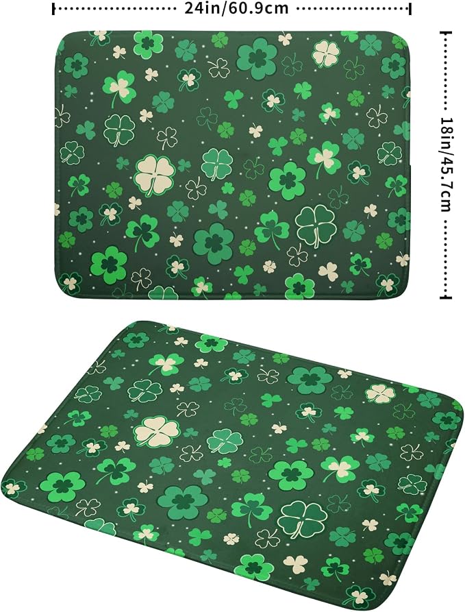 Happy St. Patrick's Day Dish Drying Mat for Kitchen Green Lucky Shamrock Clover Dish Drying Mat for Dishes Spring Irish Drying Mats 18x24 Inch Absorbent Reversible Dish Pad for Countertop Coffee Bar