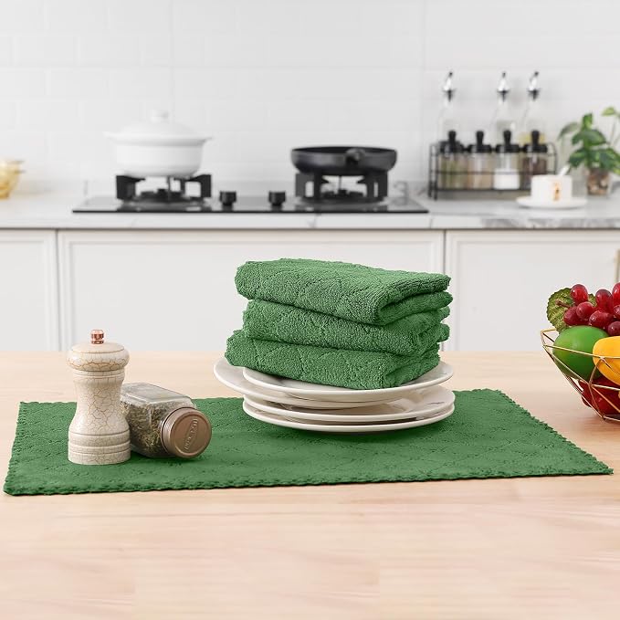 Homaxy 12 Pack Dish Towels for Kitchen (13 x 19 Inches, Grass Green), Super Soft and Absorbent Coral Velvet Dish Cloths for Washing Dishes, Nonstick Oil Fast Drying Microfiber Cleaning Cloth