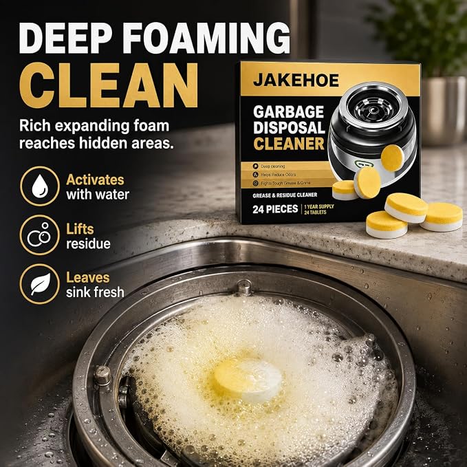 XL Foaming Garbage Disposal Cleaner and Deodorizer, Lemon Scent Kitchen Sink & Drain Odor Eliminate Tablets, Break Down Grease Buildup, Residue & Grime,12 Pack for Monthly Maintenance, Septic Safe