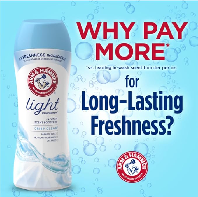 ARM & HAMMER Light In-Wash Scent-Booster, Laundry ScentBooster Crisp Cleanscent, 24 Oz (Pack of 2)