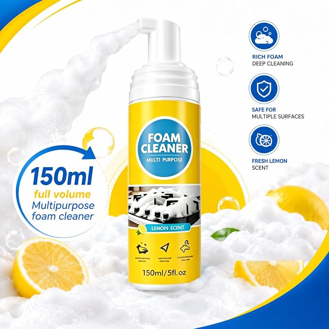 VOYOCUGE 4-in-1 Multi-Enzyme Foam Cleaner, All-Purpose Deep Cleaning Spray, Powerful No-Rinse Foam Cleaner Multi Purpose, for Car Interior, Kitchen Grease, Bathroom Tiles (1pcs, 5 oz, standard)