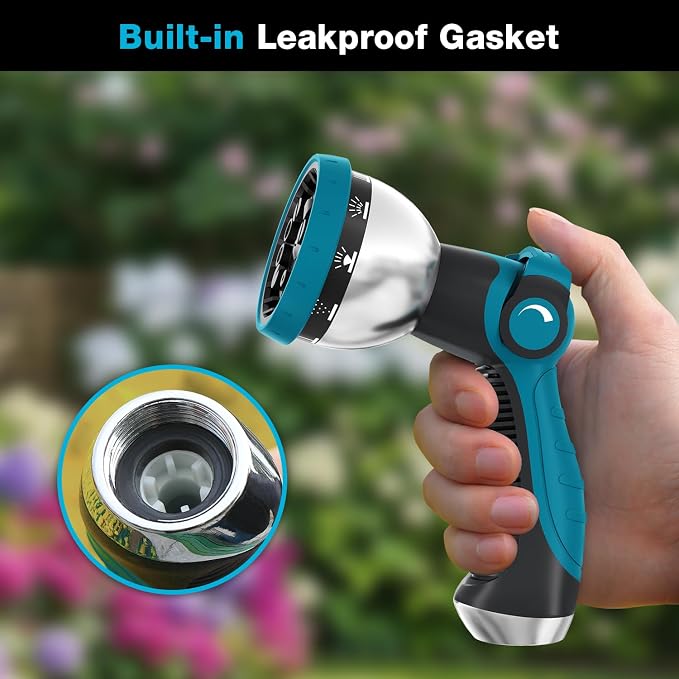 Besiter Garden Hose Nozzle Sprayer: 2 Pack 10 Watering Patterns Spray Nozzles Heavy Duty Metal Hose Head Hose Attachment, Thumb Control On Off Valve Blue Orange
