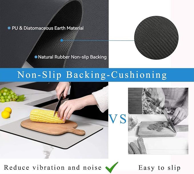 Dish Drying Mat for Kitchen Counter,Drying Mat for Dish Rack,Absorbent Hide Stain Rubber Mat,Coffee Mat, Kitchen Counter Mat (Light Gray, 12"x19")