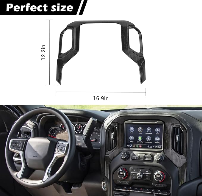 RT-TCZ for Silverado Dash Navigation Panel Trim Cover for Chevy Silverado 2019-2021 for GMC Sierra 2019-2022 Black Wood Grain Interior Accessories