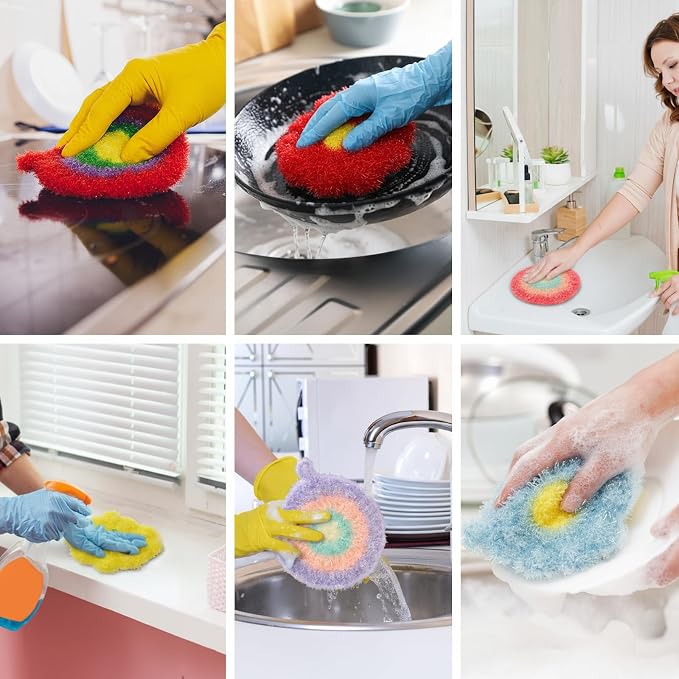 Kenning 16 Pcs Dish Scrubber Non Scratch Dish Washing Scrubbers Reusable Household Cleaning Kitchen Tools for Dishwashing Washing Dishes Cookware Tubs Sinks (Flower)