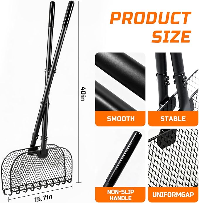 Leaf Grabber Rake, Lightweight Steel Leaf Picker Upper, Long Handle Leaf Scoop with Cushioned Grip, Multi-Use Garden Claw Tool for Lawn Yard Shrub Debris Cleanup