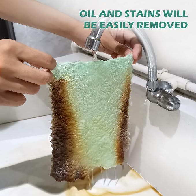 UMANI 12 Pack Kitchen Dish Cloths, Ultra Soft Absorbent Quick Drying Dish Towels, Nonstick Oil Microfiber Cleaning Cloth, Machine Washable Coral Fleece Cleaning Rags (Green)