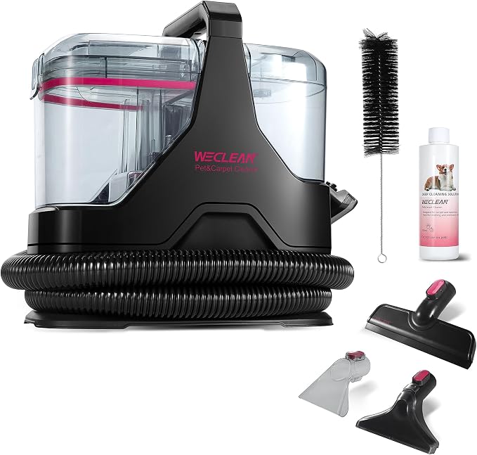 Portable Carpet Cleaner，18kPa Handheld Spot Cleaner for Upholstery and Car Interior，Pet Stain Remover with 500ml Tank，Lightweight for Sofa，Couch，Stairs，Mattress，Black and Pink